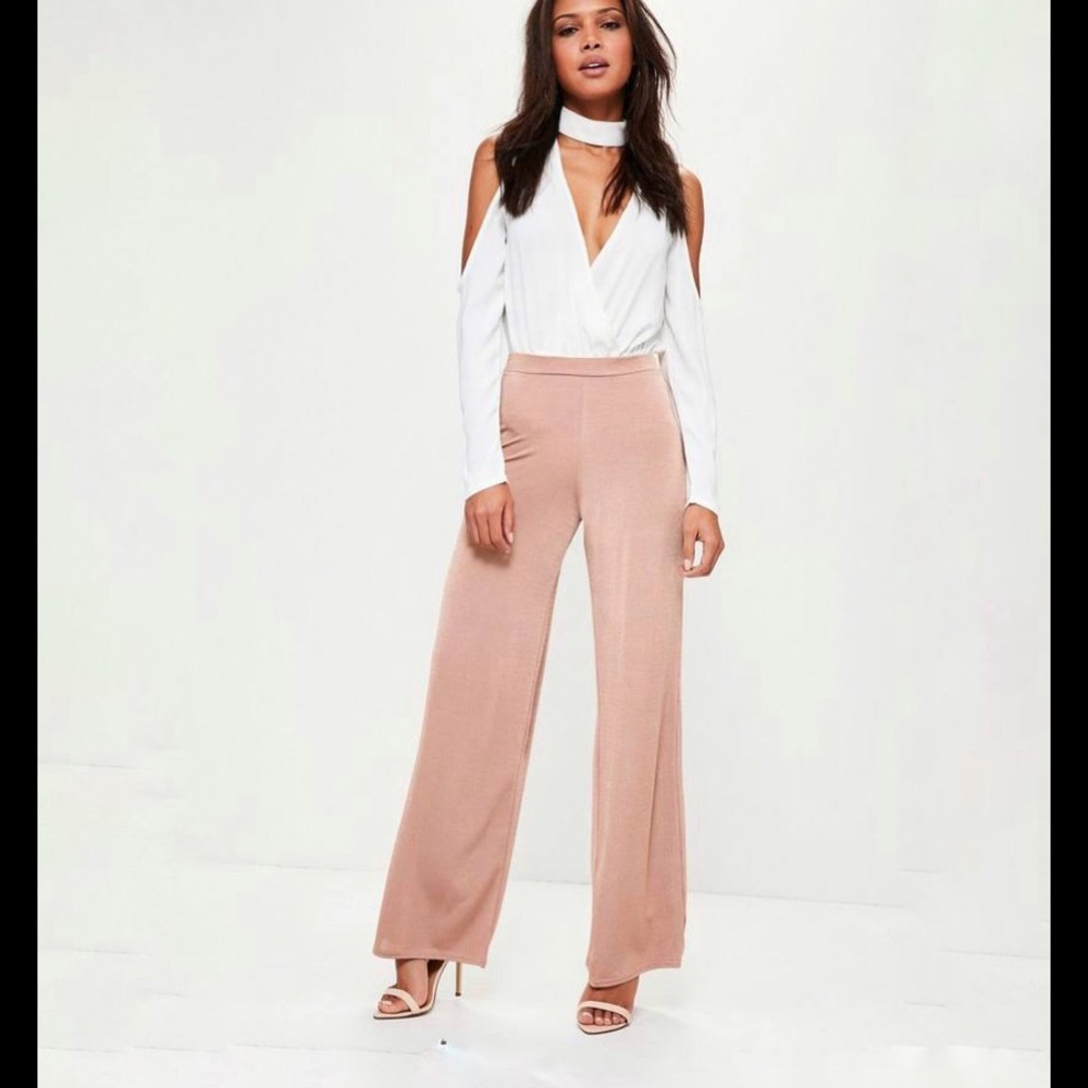 MissGuided Pink Jersey Crepe Wide Leg Trousers